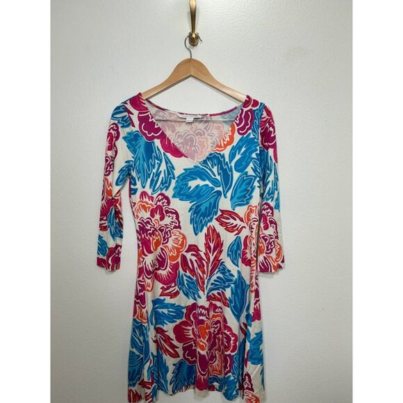 Diane Von Furstenberg Kaden 100% SILK Size 4 Dress Pink Blue Floral art to wear - Picture 3 of 5